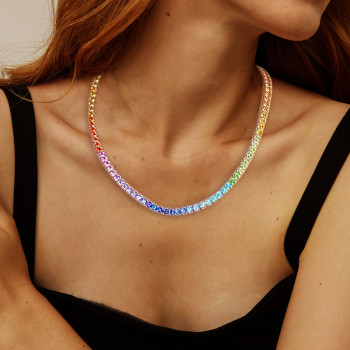 80ctw Round Cut Rainbow Sapphire Statement Necklace