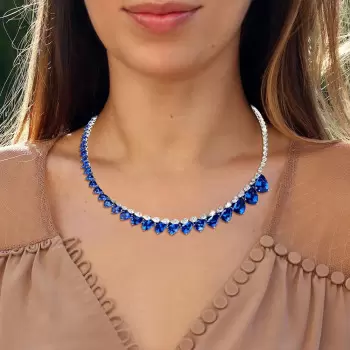 60ctw Pear Cut Tanzanite Blue Sapphire Statement Necklace