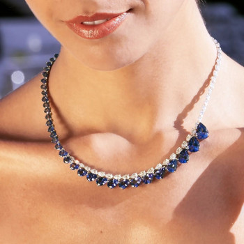 60ctw Pear Cut Tanzanite Blue Sapphire Statement Necklace