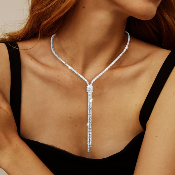 36ctw Emerald Cut White Sapphire Bolo Statement Necklace