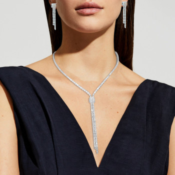 White Sapphire Adjustable Bolo Necklace Two-piece Jewelry Set