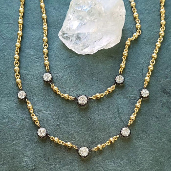 Round Cut White Sapphire Ball Chain Station Necklace