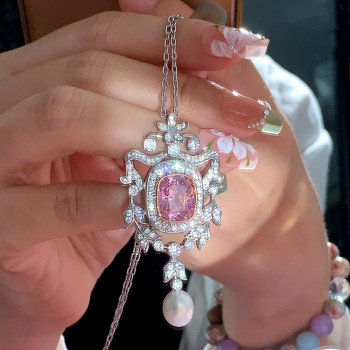 6ct Cushion Cut Pink Sapphire Vintage Pendant Necklace