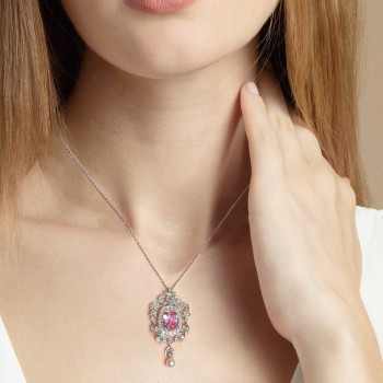 6ct Cushion Cut Pink Sapphire Vintage Pendant Necklace