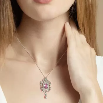6ct Cushion Cut Pink Sapphire Vintage Pendant Necklace
