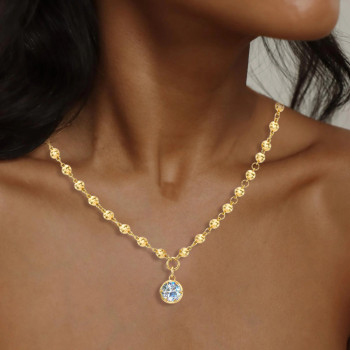 3.8ct Round Cut Pendant Bead Chain Necklace