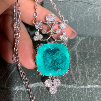 18ct Cushion Cut Paraiba Vintage Pendant Necklace