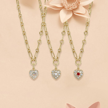 5ctw Multicolor Sapphire Chain Link Love Heart Necklace