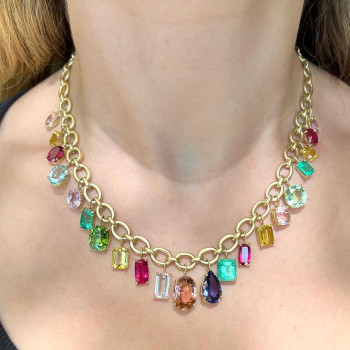 50ctw Multicut Multicolor One of Kind Link Statement Necklace