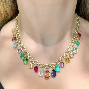 50ctw Multicut Multicolor One of Kind Link Statement Necklace