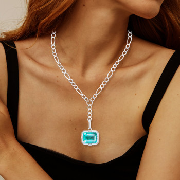 6ct Emerald Cut Birthstone Detachable Drop Link Necklace