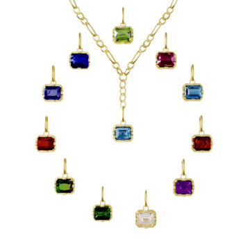 6ct Emerald Cut Birthstone Detachable Drop Link Necklace
