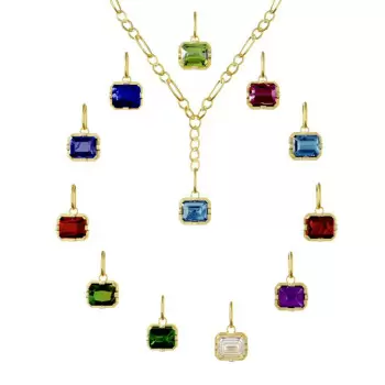 6ct Emerald Cut Birthstone Detachable Drop Link Necklace