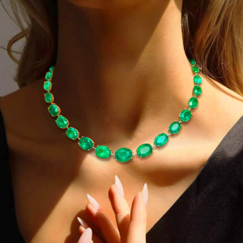 50ctw Oval Cut Emerald Rivera Statement Necklace