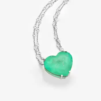 20ct Heart Cut Emerald Double Chain Necklace