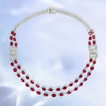 52ctw Oval Cut Ruby Art-deco Two Row Statement Necklace