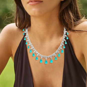 48ctw Pear Cut Paraiba Fringe Statement Necklace