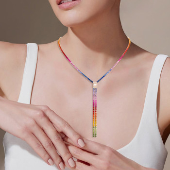 40ctw Princess Cut Muiticolor Sapphire Rainbow Necklace