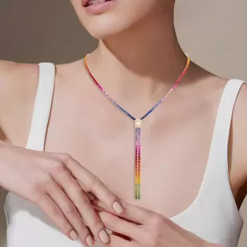 40ctw Princess Cut Muiticolor Sapphire Rainbow Necklace