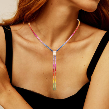 40ctw Princess Cut Muiticolor Sapphire Rainbow Necklace