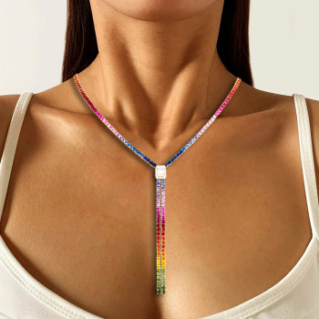 40ctw Princess Cut Muiticolor Sapphire Rainbow Necklace