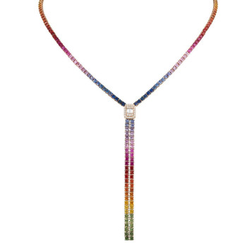 40ctw Princess Cut Muiticolor Sapphire Rainbow Necklace