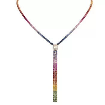 40ctw Princess Cut Muiticolor Sapphire Rainbow Necklace