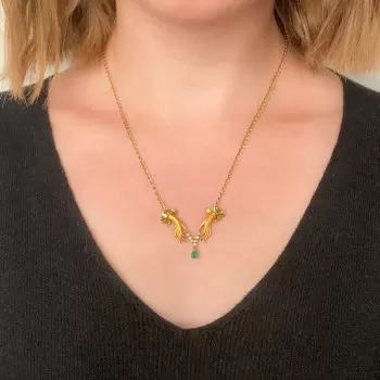 Pear Cut Emerald Vintage Love Hands Pendant Necklace