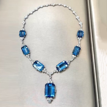 110ctw Emerald Cut Aquamrine Vintage Statement Necklace