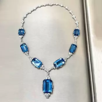 110ctw Emerald Cut Aquamrine Vintage Statement Necklace