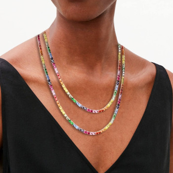 35ctw Round Multicolor Sapphire Rainbow Tennis Necklace