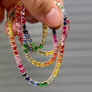 35ctw Round Multicolor Sapphire Rainbow Tennis Necklace