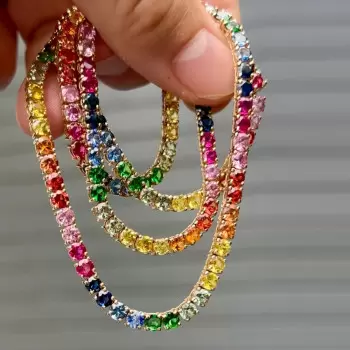 35ctw Round Multicolor Sapphire Rainbow Tennis Necklace