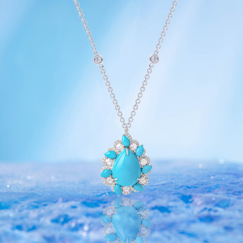 6ct Pear Cut Turquoise Vintage Halo Pendant Necklace