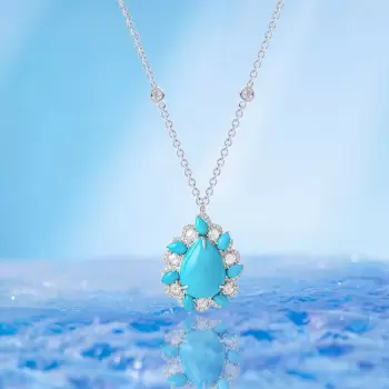 6ct Pear Cut Turquoise Vintage Halo Pendant Necklace