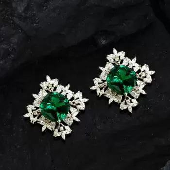 11.5ctw Cushion Cut Emerald Stud Earrings