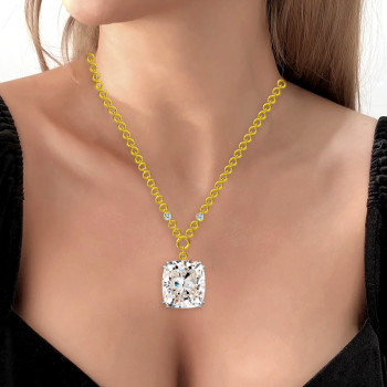 20ct Huge Cushion Cut White Sapphire Link Chain Necklace