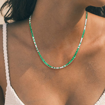 35ctw Gradient Size Round White and Green Tennis Necklace