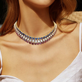 65ctw Round Cut Triple-row Multicolor Statement Necklace
