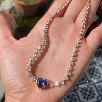 18ctw Heart Cut Tanzannite Blue Sapphire Tennis Necklace