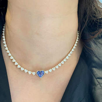 18ctw Heart Cut Tanzannite Blue Sapphire Tennis Necklace