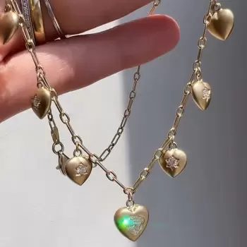 Bezel-Set Sweet Heart Pendant Link Necklace