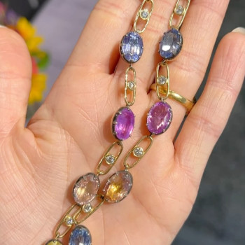 47ctw Oval Cut Multicolor Sapphire Link Necklace