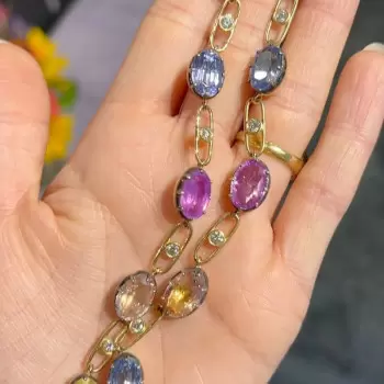 47ctw Oval Cut Multicolor Sapphire Link Necklace