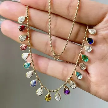 35ctw Pear Cut Multicolor Sapphire Station Statement Necklace