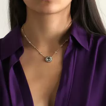 2.5ct Oval Cut Aquamarine Halo Pendant Necklace