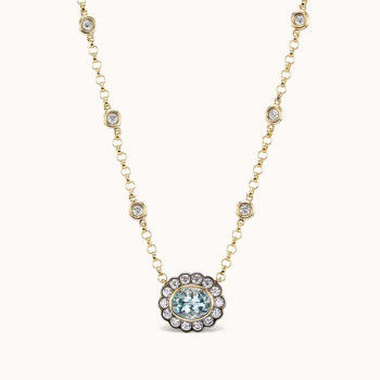 2.5ct Oval Cut Aquamarine Halo Pendant Necklace