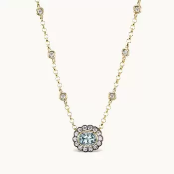 2.5ct Oval Cut Aquamarine Halo Pendant Necklace
