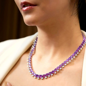 60ctw Gradient Size Heart Cut Amethyst Statement Necklace