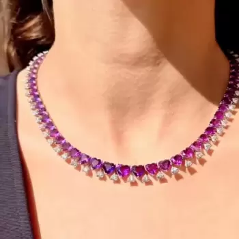 60ctw Gradient Size Heart Cut Amethyst Statement Necklace